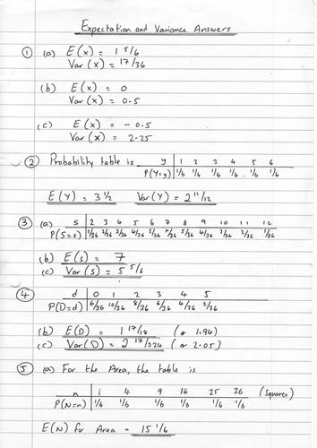 Expectation and Variance Worksheet