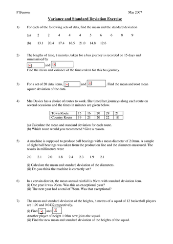 Calculate Standard Deviation Worksheet With Answers Teaching Resources