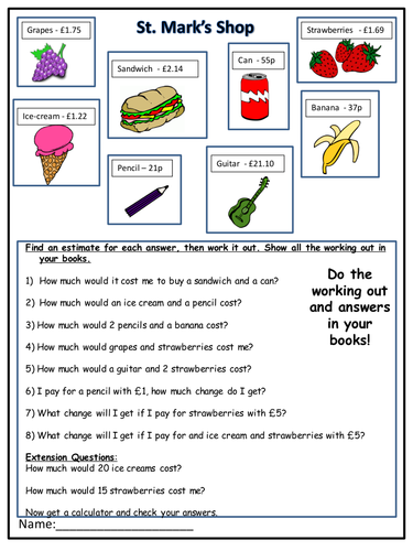 school shop using money teaching resources