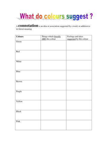 Worksheet on colour connotations