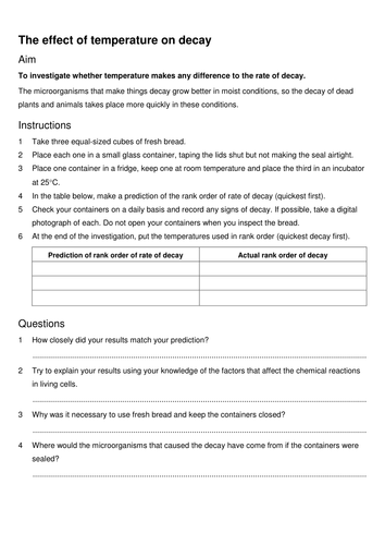 Effect of temp on rate of decay