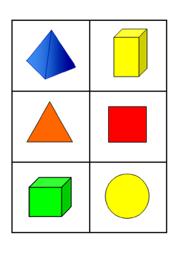 2D and 3D Shape Bingo Cards