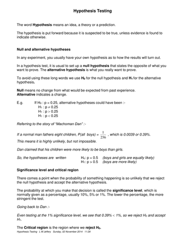 Full Hypothesis Testing Notes
