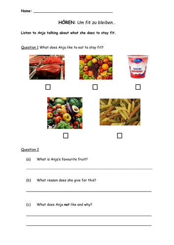 German AT1 Level 6 Assessment - Healthy Living