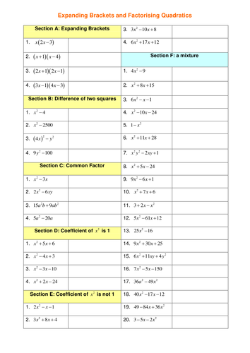 Factorising Quadratics