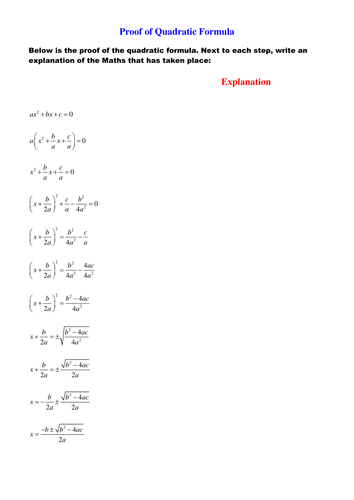 A level Maths C1: Quadratic formula worksheet