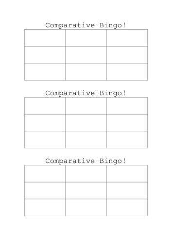 Comparative Bingo chart - essay/exam prep