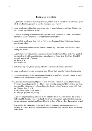 A level Maths: Mechanics: SUVAT worksheet