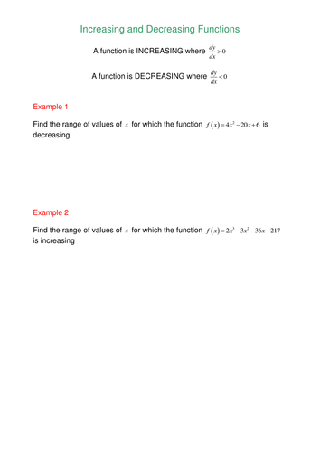 A level Maths C1: worksheet Function turning point