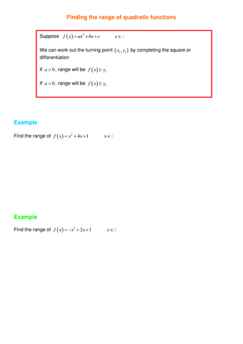 A level Maths C3: Functions worksheets.