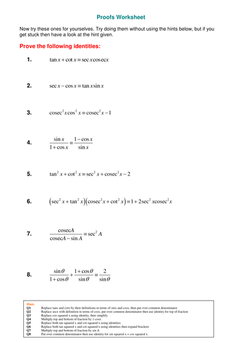 A level Maths: Reciprocal Trig functions worksheet