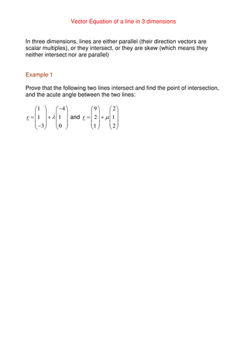 Vector equation of a line