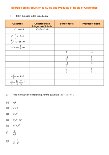 Roots of Quadratics