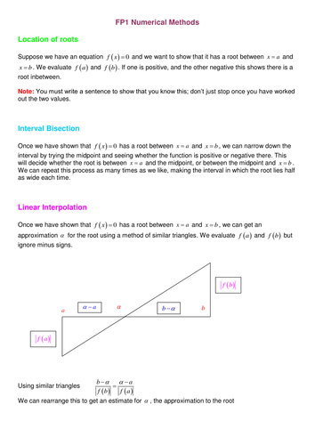 A level Maths: Numerical Methods Notes & worksheet