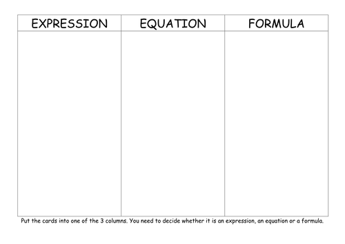 GCSE Maths: Match expression, formula, equation.