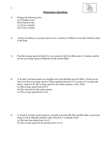 Secondary advanced mechanics teaching resources: Kinematics | TES