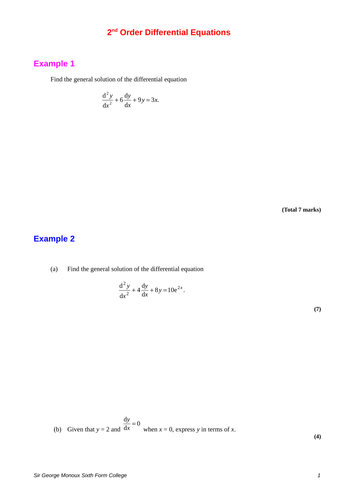 Second order Differential Equations