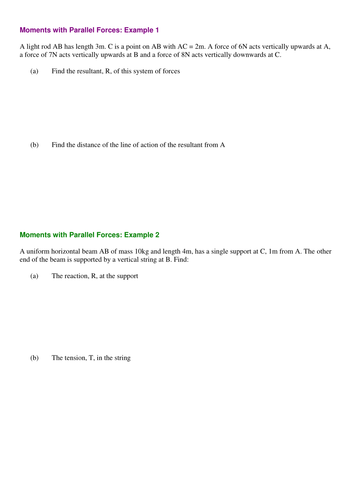 A level Maths, Mechanics: Moments worksheets