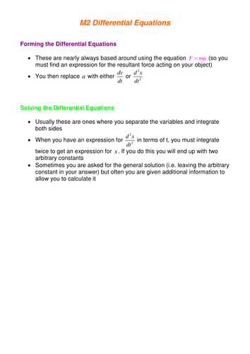 Further Maths: Differential Equations worksheet