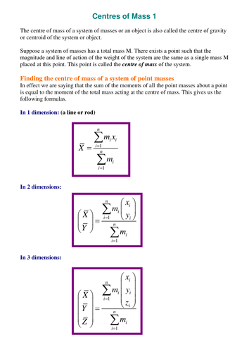 Centres of Mass