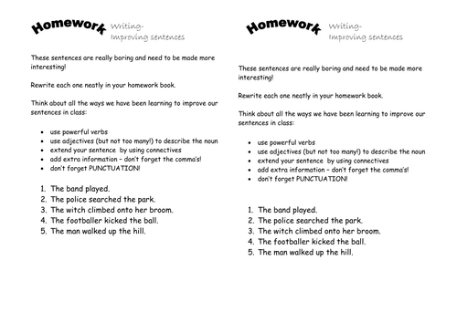 homework for sentence