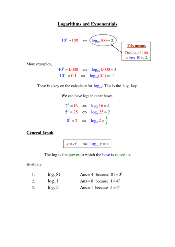 Exponentials and Logarithms