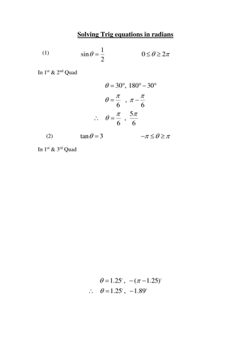 Radians in Trig Equations