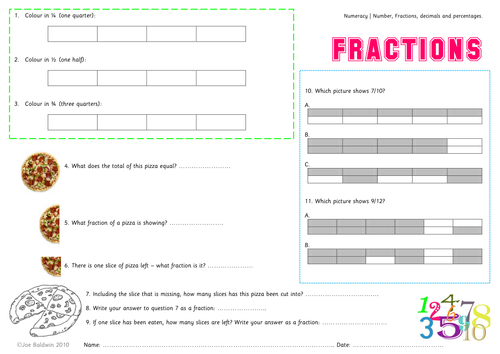 Simple Fractions - A3 Activity Sheet