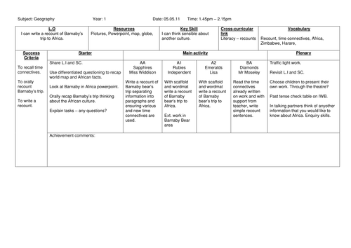 Geography Plan for Barnaby in Africa