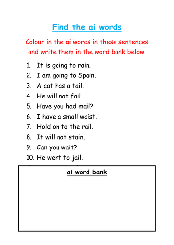 Find and colour the 'ai' words