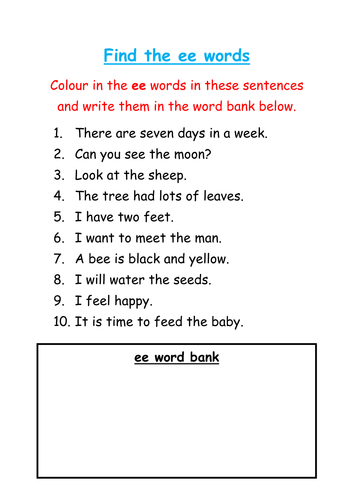 Find and colour the 'ee' words