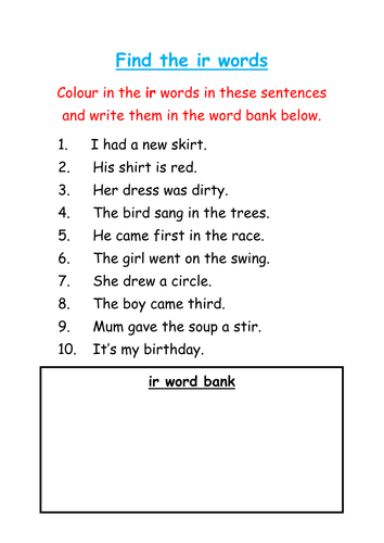 Find and colour the 'ir' words