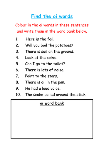 Find and colour the 'oi' words