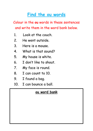 Find and colour the 'ou' words