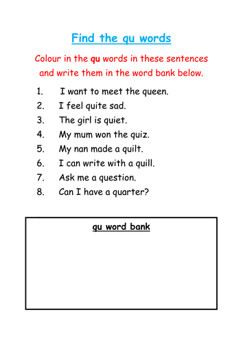 Find and colour the 'qu' words