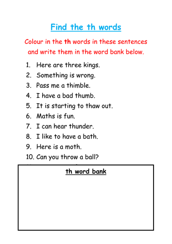 Find and colour the 'th' words