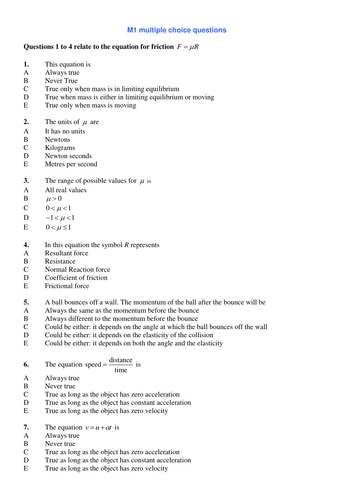 Multiple Choice Revision Questions