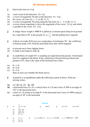 M1 Revision Worksheets