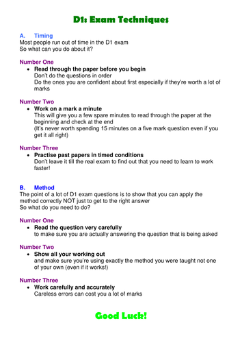 D1 Exam Techniques