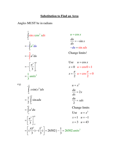 Integration by Substitution Area Worked Examples