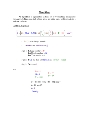 Zeller's Algorithm worked example