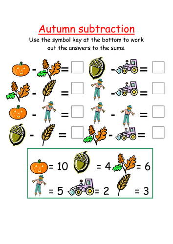 Autumn symbol subtraction activity