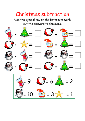 Christmas symbol subtraction activity