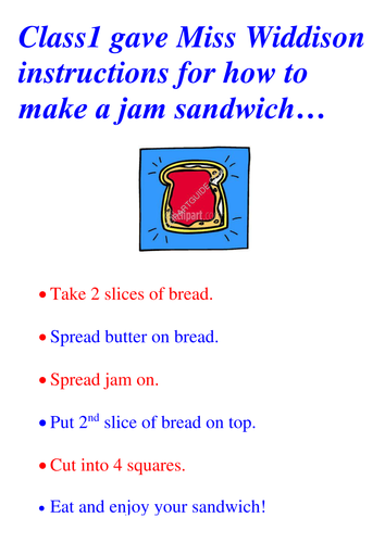 Instructions for making a jam sandwich