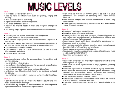 Music levels one to six