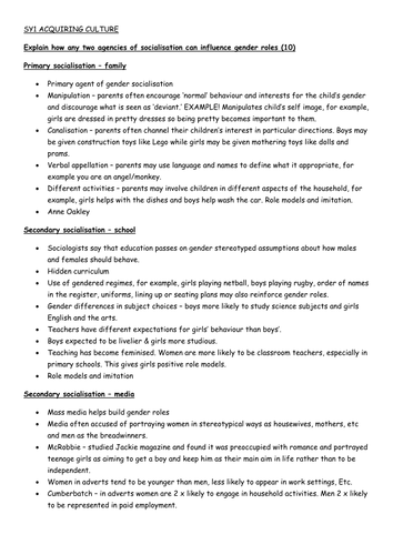 SY1 Socialiation and gender roles