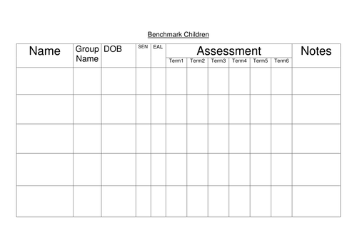 Sheet to record info about benchmark children