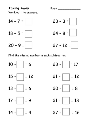 Subtraction worksheet | Teaching Resources