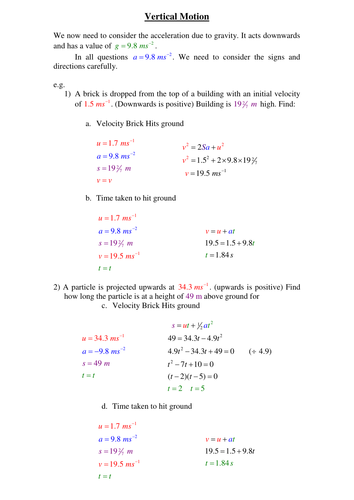 vertical Motion Worked Examples