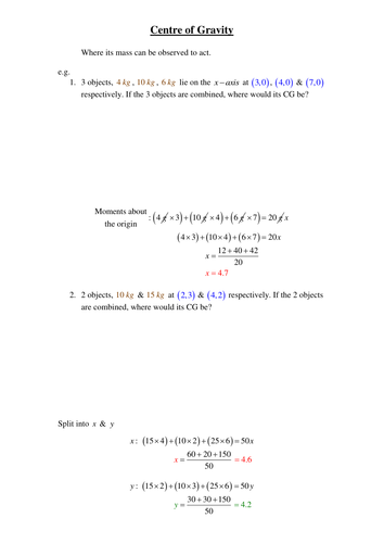 Centre of Gravity Worked Examples